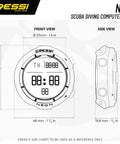 Front and side view with dimensions of Neon Dive Computer Watch Style For Scuba And Freediving Intuitive And Reliable