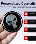 Badass Skull Print Wheel Hub Cap Covers 4 Pack Tough Metal Center Caps Waterproof And Scratch Resistant Universal Fit For Rims Hella Durable Black Ride Armor with skull design