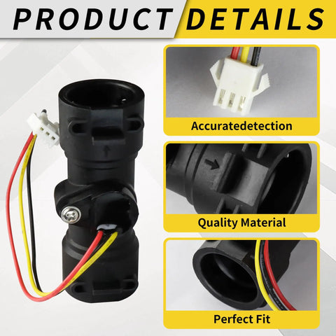 Water Flow Sensor Replacement For Gas Tankless Water Heaters And RV Water Heaters No Brainer Install Reliable Performance High Quality Materials Improves Flow Control And Heater Efficiency, black sensor with wire connector