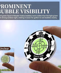 Golf ball marker clip showing bubble level indicator with text, part of Two Pack Golf Green Reader Bubble Level Hat Clip for Putting Practice.