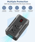 High Performance Car Power Inverter Converts DC 12V To AC 110V With Dual USB Ports And Voltage Display showing multiple protection features.