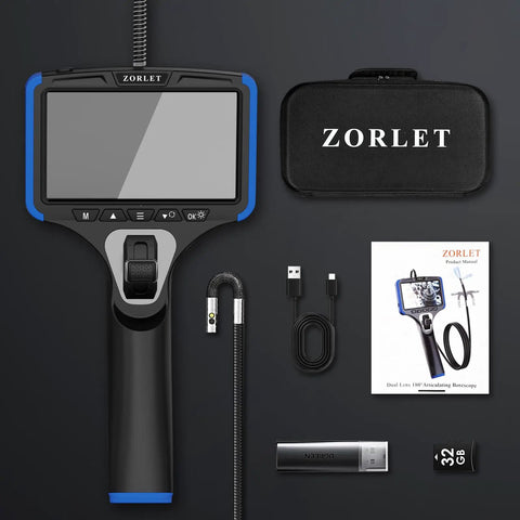 Dual Lens Two Way Articulating Borescope Camera With Light 5 Inch Endoscope Inspection Camera slim 0.25 inch probe kit