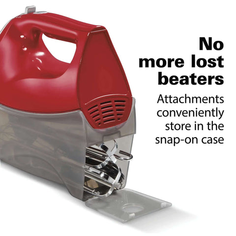 Badass Electric Hand Mixer With Six Speed Settings And Quick Burst Boost featuring snap-on storage case for easy attachment organization.