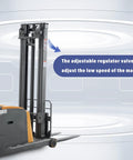 Heavy Duty Counterbalanced Electric Pallet Stacker 3300 Lbs Capacity 118 Inch Lift Height with adjustable valve for masts speed.