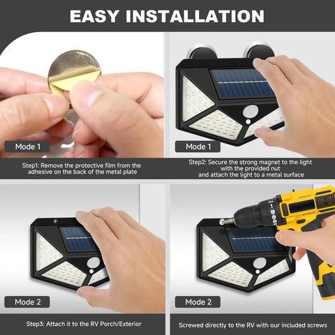 Magnetic Solar RV Light With Motion Sensor For Camper And Motorhome 100 LED Exterior Porch Light installation steps