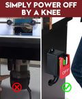 110V Single Phase Kickout Switch With Massive Stop Sign Paddle For Router Tables And Table Saws Quick Emergency Shutoff, knee-activated safety switch.