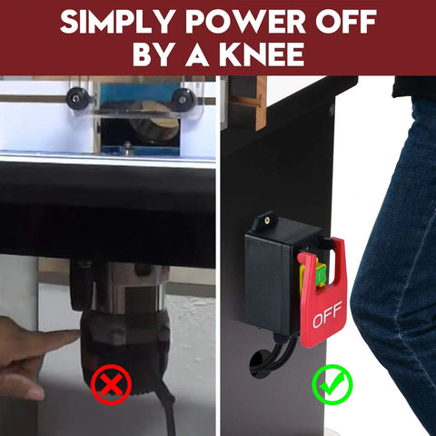 110V Single Phase Kickout Switch With Massive Stop Sign Paddle For Router Tables And Table Saws Quick Emergency Shutoff, knee-activated safety switch.