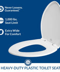 Paramont Heavy Duty Oversized Toilet Seat For Round And Elongated Toilets, extra wide plastic white design, 1000 lb capacity, USA made.