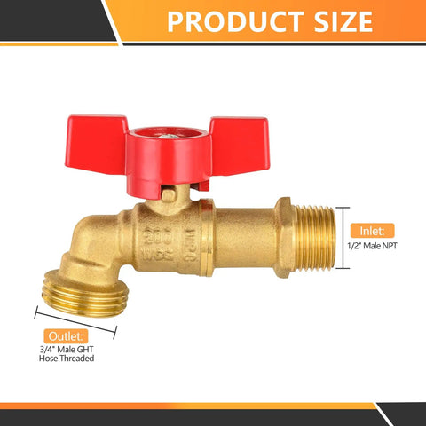 50 Pack Sillcock Hose Bibb Valve Built to Last Tough as Nails 1/2 Inch MIP Inlet To 3/4 Inch MHT Outlet 1/4 Turn Brass Boiler Drain Valve Heavy Duty Corrosion Resistant For Heating Systems Garden Car Wash, brass valve size diagram