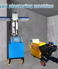 Pro Heavy Duty Full Automatic Wall Plastering Machine Finish Interior Walls Smooth Like Butter For House Reno And Job Sites No Sweat Mortar Smoothing Tool in blue and yellow design.