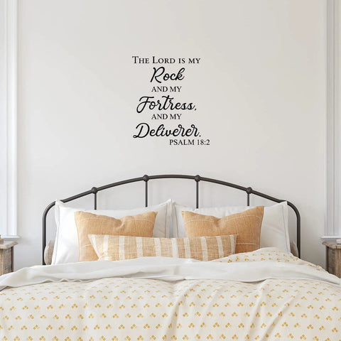 Bible Verse Wall Decals Set With Inspirational Quotes Peel And Stick Religious Scripture Stickers above a bed in a bedroom.