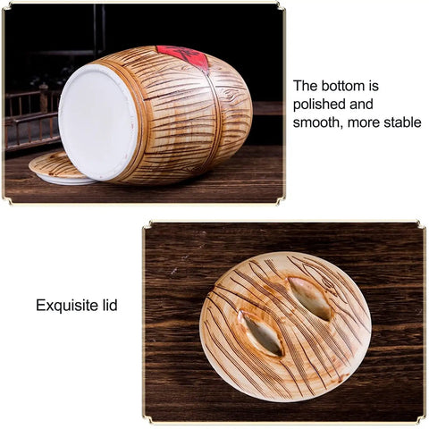 Solid Ceramic Rice Bucket Jar With Lid, Airtight Food Storage Crock For Grains Snacks Coffee Beans Dispenser, showing polished bottom.