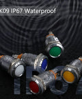 Multi Color 12mm Indicator Light Set With Waterproof IP67 Metal Housing, 12V AC DC LED Pilot Dash Lamps, concave head, 5-pack
