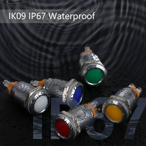 Multi Color 12mm Indicator Light Set With Waterproof IP67 Metal Housing, 12V AC DC LED Pilot Dash Lamps, concave head, 5-pack