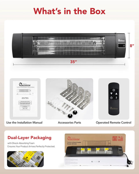 What's in the box for Portable Infrared Space Heater For Indoor And Outdoor Use With Remote Control Perfect For Patio Garage Deck And Hangout