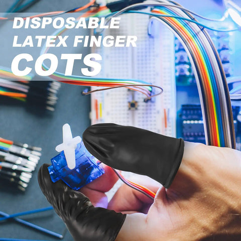 Disposable Latex Finger Cots Black Fingertip Protectors used in electronics assembly