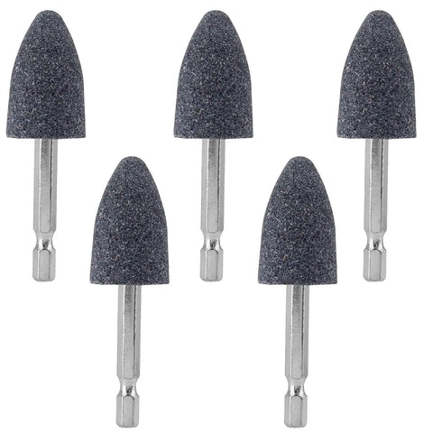 Five Piece Stone Grinding Bits Set For Rotary Tools With One Quarter Inch Hex Shank Cone Shaped Grinding Wheels Ideal For Polishing Deburring Carving And Engraving In Tight Spaces