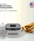 Pro Grade Ultrasonic Brass Cleaning Solution Super Concentrate For Jewelry And Metal Parts 1 Qt Bottle next to ultrasonic cleaner and metal parts