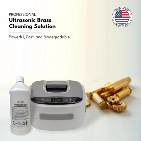 Pro Grade Ultrasonic Brass Cleaning Solution Super Concentrate For Jewelry And Metal Parts 1 Qt Bottle next to ultrasonic cleaner and metal parts