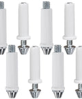 8 Pack Bi Fold Door Bottom Pivot Kit Replacement Pivot Hardware for Double Fold Cabinets and Folding Wardrobe Doors Fits Three Eighths Inch And Seven Sixteenths Inch Easy Install Built Tough For Long Lasting Performance showing white pivots with threaded ends