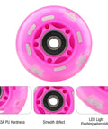 LED Light Up Inline Skate Wheels With Bushings For Kids And Beginners, pink wheel with bearing, 83A PU hardness, LED lights