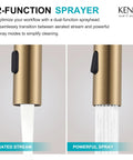 Sleek Champagne Bronze Pull Down Bathroom Faucet Featuring Twin Handles And Flexible Spray Wand Delivering Heavy Duty Performance Snug Fit On Any Widespread Sink Setup Crafted Completely Lead Free displaying aerated stream and powerful spray functions.