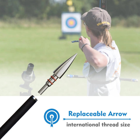 Archery target practice with 12 Pack Five Sixteenth Inch Archery Arrow Tips, stainless steel screw in field points shown.