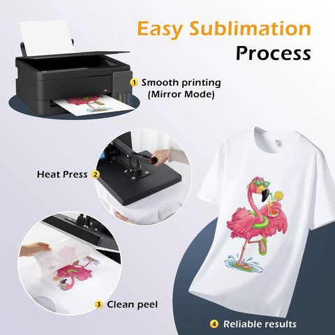 Easy sublimation process with Heavyweight 125Gsm Sublimation Paper 8.5x11 Inch 300 Sheets for vivid transfers on T-shirts
