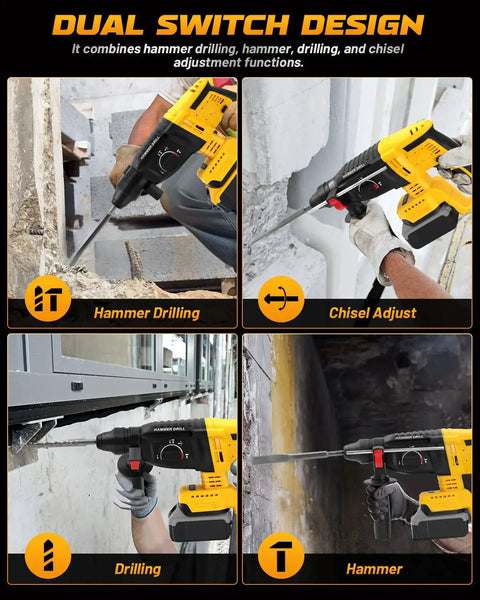 Heavy Lifter Cordless Sds Rotary Hammer Drill Featuring Brushless Motor and Slam Stop Safety Clutch for No Sweat Masonry Tasks in action.