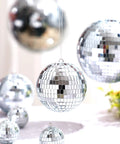 Twenty Piece Mini Disco Balls Set With Hanging Rope Assorted Silver Mirror Orbs In 6 4 3 2 Inch Sizes For Parties Weddings Dance Floors