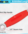 Fifteen Point Five Inch Wrench Extender Bar For Maximum Leverage And Torque Amplification Universal Torque Adapter Extension, red anti-slip handle with 1/2 inch square hole