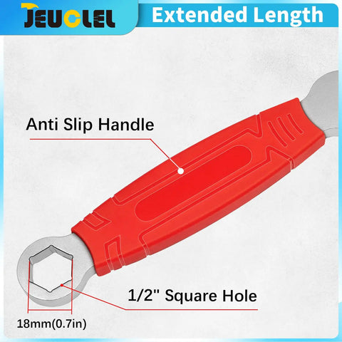 Fifteen Point Five Inch Wrench Extender Bar For Maximum Leverage And Torque Amplification Universal Torque Adapter Extension, red anti-slip handle with 1/2 inch square hole