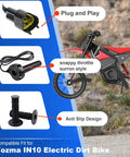 Full Twist Throttle Handle With Rolling Bearing And Cable Kit For IN10 Valtinsu Strike Shadow SX Electric Dirt Bike Includes Male Connector Black Built shown with plugs and dirt bike.