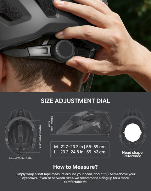 Lightweight Adult Bike Helmet With USB Rechargeable Rear Light, Detachable Magnetic Goggles, adjustable dial fit detail