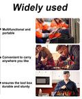 Heavy Duty Portable Plastic Toolbox With Rugged Carry Handle For Hand Tools And Repair Gear Multipurpose Storage Crate in use by workers.