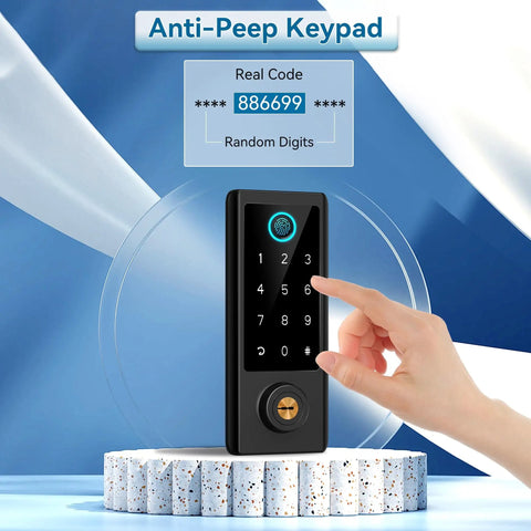 Smart Door Lock With Full Handle Set And Fingerprint Access, Keyless Entry, Bluetooth Front Handle, Electronic Keypad Deadbolt