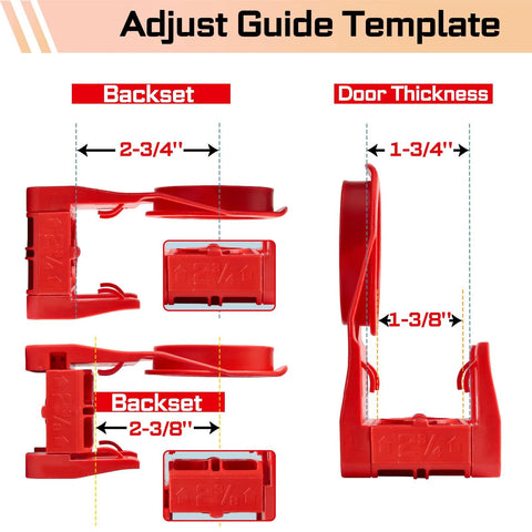 Adjust guide template for door lock installation kit for wooden doors with carbon steel hole saw set, red finish
