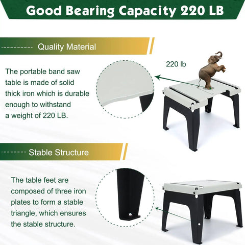 Portable Band Saw Stand Table For Milwaukee Band Saws Built For Milwaukee Models 6232 6238 2729 M18 Series with 220 lb capacity.