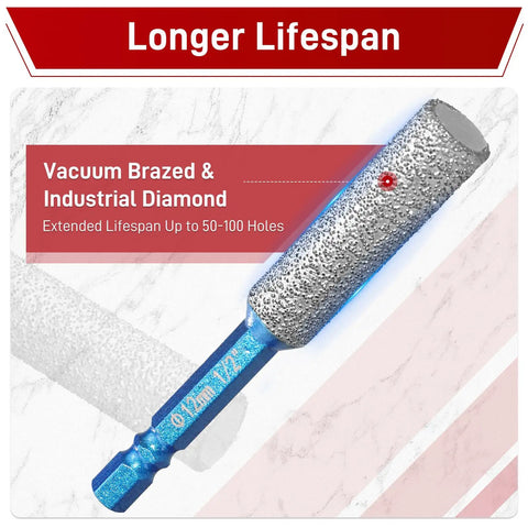 Single drill bit from 8-Pack Diamond Drill Bits For Ceramic Tiles 2-In-1 Drill And Mill With Built-In Cooling Wax Hex Shank Vacuum Brazed For Porcelain Glass Marble Granite Home DIY Renovation.