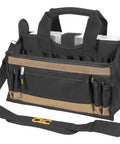 16 Inch Center Tray Tool Bag With 16 Pockets Built Tough Heavy Duty Tool Organizer For Pros Outside And Inside Pockets Padded Handles And Adjustable Shoulder Strap For Easy Carry