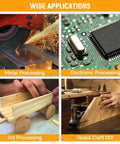 Various applications of a Universal Table Vise 3 Inch With 360 Degree Swivel Base in metal, electronic, art, and woodcraft projects.