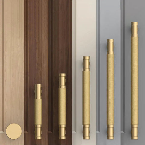 Five Inch 128mm Champagne Bronze Knurled Cabinet Handles Set Of 10 Budget Friendly Aluminum Zinc Alloy Drawer Pulls For Cabinets Kitchen Cupboard Dresser Bathroom Hardware installed on various colored cabinet doors