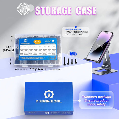 2240 Piece Metric Screw Kit M2 To M5 With 12.9 Grade Alloy Steel Hex Socket Bolts And Machine Screws Black Zinc Plated, packaging
