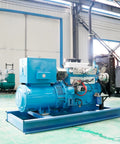Beefed Up Portable Heavy Duty Generator Set for high power silent operation and reliable backup power, blue unit in factory