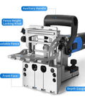Dual Spindle Dowel Jointer With Adjustable Tilt Fence For Precise Wood Joints, Includes 8mm And 6mm Bits, front view