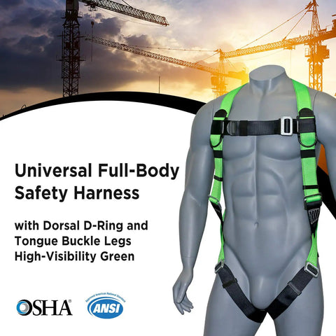 Rock Solid Full Body Fall Protection Safety Harness With Dorsal D Ring And Quick Buckle Legs In High Visibility Green For Construction Roofing Scaffolding Jobsite Gear Built For Daily Grind Osha Ansi Certified Comfort Fit