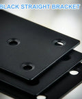 Heavy Duty Black Flat Metal Brackets For Wood Repair Set With Included Screws showing three black straight mending plates.