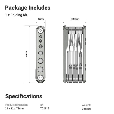 Universal Folding Tool for Videographers Nine In One Pro Grade Multi Tool Kit compact design dimensions and specifications