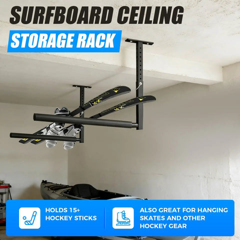 Stainless Steel Ceiling Storage Rack With 10 To 18 Inch Adjustable Height, Heavy Duty Overhead Garage Organizer That Hauls Up To 100 Lbs