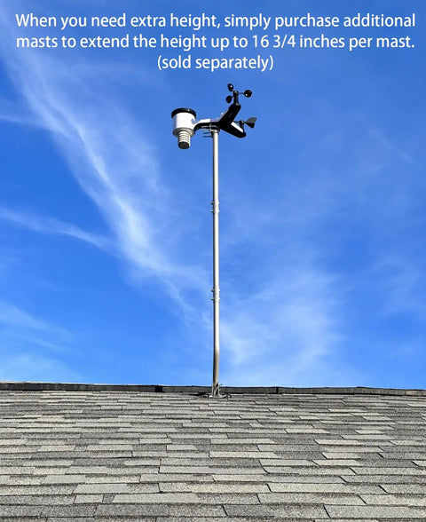Beefy Universal Outdoor Mounting Pole For TV Antenna And Weather Station on roof, 49.5 inch extension, rustproof aluminum.